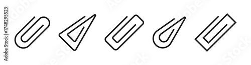 Different shapes of paper clips set in flat style. Page holder, binder icon. Black paper clips vector icons set. Vector EPS 10