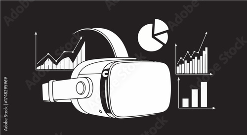 Immersive virtual reality headset visualizing dynamic business growth charts and data analytics for futuristic financial insights