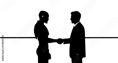 Professional silhouettes of business partners sealing a deal with a firm handshake, symbolizing trust and agreement in a modern setting