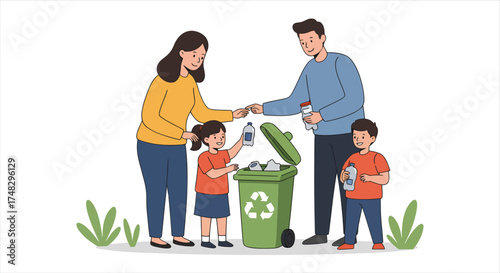 Family Actively Participating in Recycling Activities Together