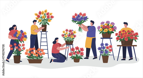 People Arranging Beautiful Bouquets and Flower Displays