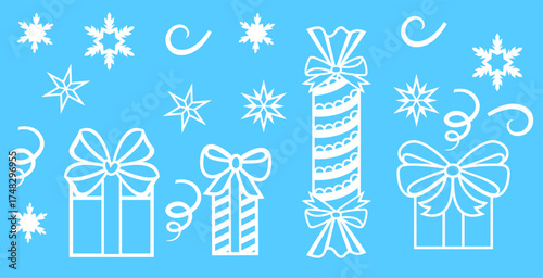 Flat Vector Illustration of New Year Gifts and Boxes with Greetings