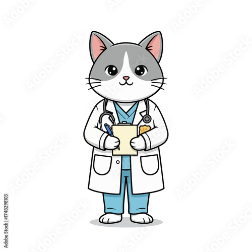 Cute Chibi Doctor Cat Vector Illustration