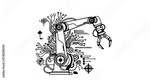 Dynamic robotic arm integrated with intricate circuitry symbolizing advanced automation and futuristic industrial innovation
