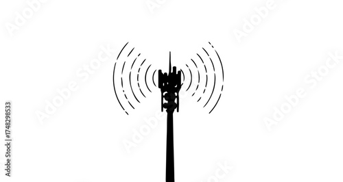 Dynamic cell tower broadcasting wireless signals symbolizing modern connectivity and communication networks reaching out globally