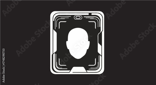 Modern facial recognition technology scans silhouette in futuristic interface, securing identity with advanced biometric security systems.