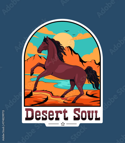 Wild horse running through the desert vector logotype design