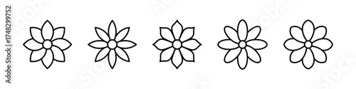 Flower vector icon set. Floral plant isolated silhouettes. Linear flower icon set. Black line flower icons. Vector graphic EPS 10