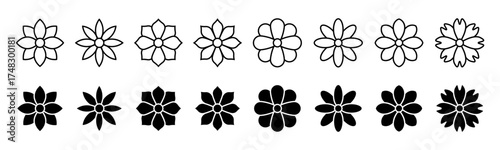 Flower vector icon set. Outline simple flower shape. Floral symbol. Vector graphic EPS 10