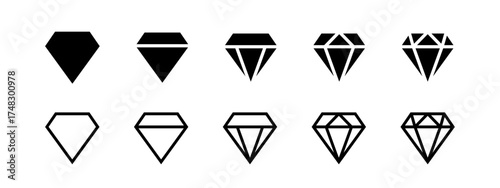 Flat black diamond icon collection. Different diamond shapes. Vector graphic EPS 10