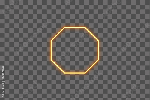 Octagon ring with bright neon energy outline isolated transparent background PNG