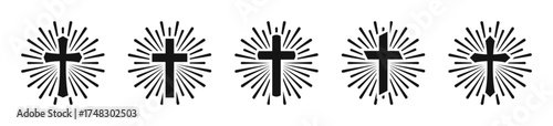 Christian cross sunburst icons. Cross starburst circle retro vintage hipster design. Cross in sunburst icon collection. Vector graphic EPS 10
