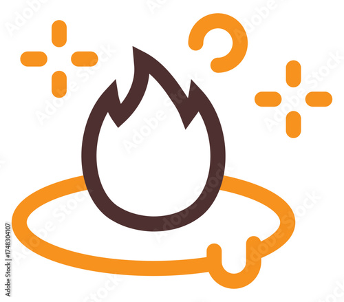 Vector icon of a burning flame with sparkles, symbolizing heat, energy, and cooking process in modern design.