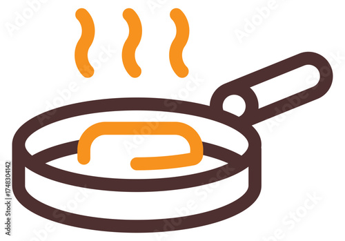 Vector icon of a frying pan with steam, representing cooking or hot food concept in minimal line style.