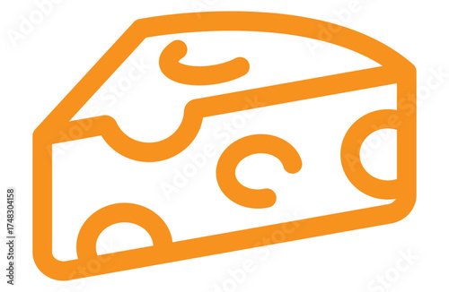 Vector icon of cheese slice in yellow line style, great for dairy product or restaurant design theme.