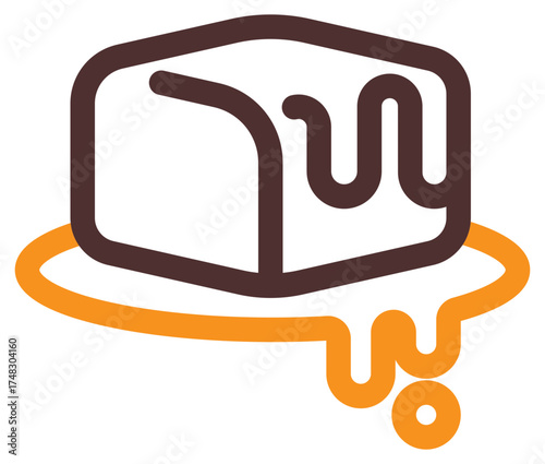 Cute vector icon of butter cube melting on a plate, perfect for dairy product or bakery illustration.