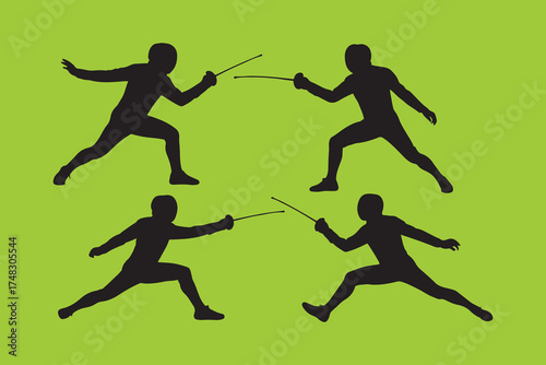 set of fencer players silhouettes vector