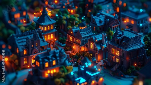 Futuristic Digital Lock and Puzzle Elements in a Neon Cybersecurity Environment