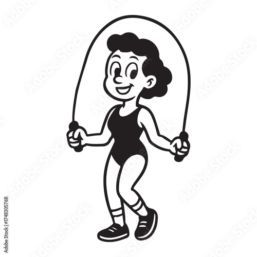 vector character woman playing skipping