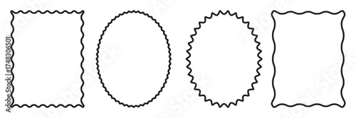 Collection of rectangle frames with wavy edges. Containing empty text boxes, tags, labels, Picture or photo frames, vector illustration