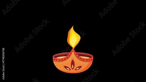Diwali Diya Lamp Glowing Oil Lamp Flame with Alpha Channel Animation