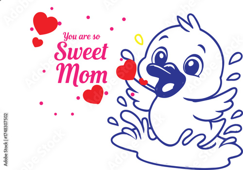Cute Duckling Mother's Day Hearts Sweet Mom

