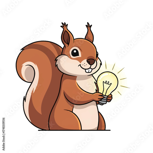 Squirrel holding a lightbulb a clever idea and inspiration concept