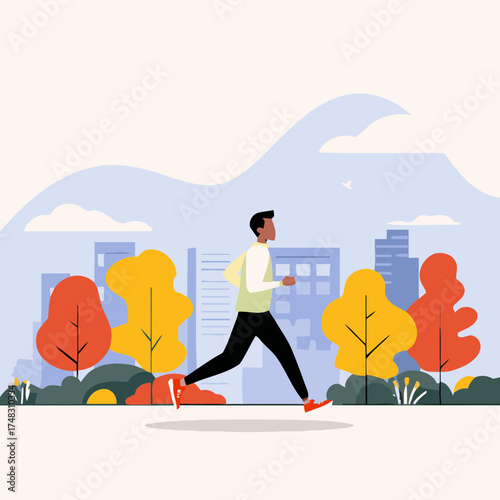 Early jogger in colorful city illustration