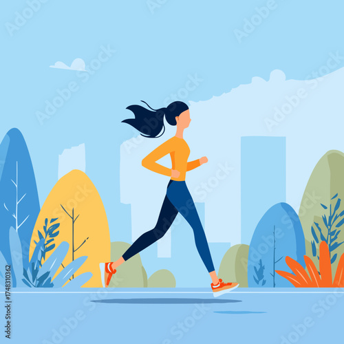 Fit morning walk scene illustration