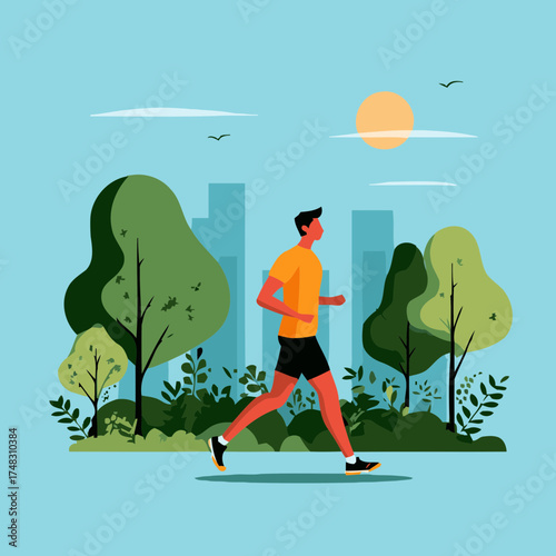 Fit runner in modern city illustration