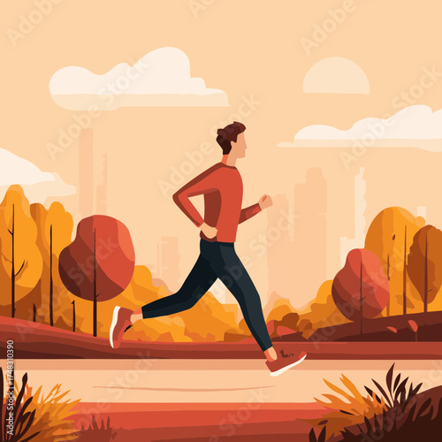 Fitness goal autumn day illustration