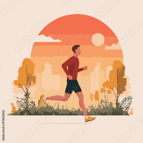 Modern city walk and jog illustration