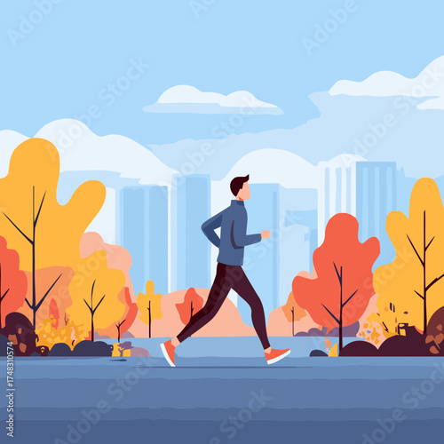 Morning air jog in city illustration