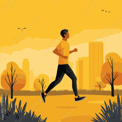 Scenic running around buildings illustration