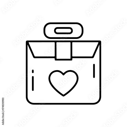 Black Outline Icon of a Gift Package with Heart Symbol