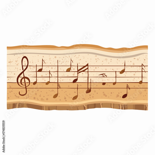 Musical notes on a staff with a treble clef and a textured background.