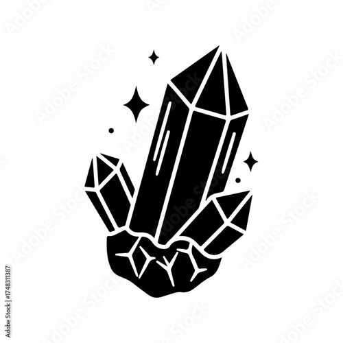 Monochromatic Crystal Cluster Silhouette Vector with Mystical Sparkles