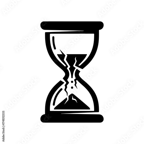 Stylized Black Broken Hourglass Icon Design with Cracks