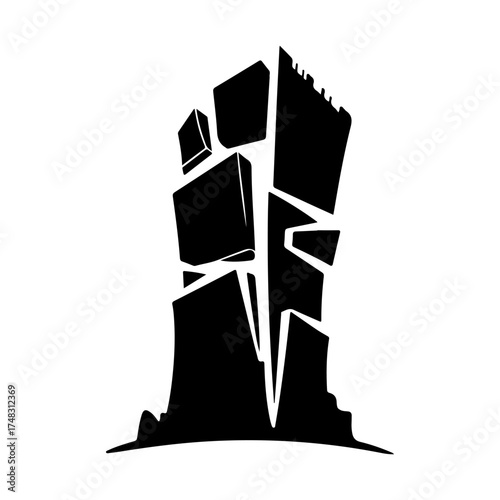 Abstract Black and White Fragmented Geometric Architectural Structure Graphic