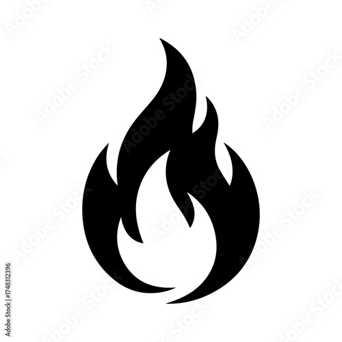 Minimalist Black Flame Icon Graphic with Curving Shapes on White