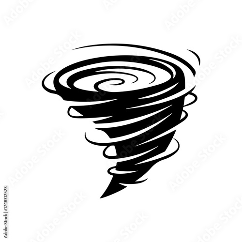 Stylized Black Swirling Tornado Icon on Clean White Background