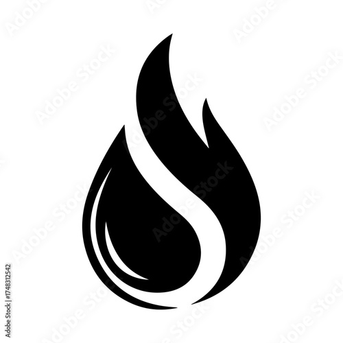Stylized Abstract Flame Drop Icon in Black and White