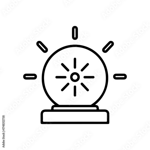 Minimalist outline icon of a round light source with radiating rays.