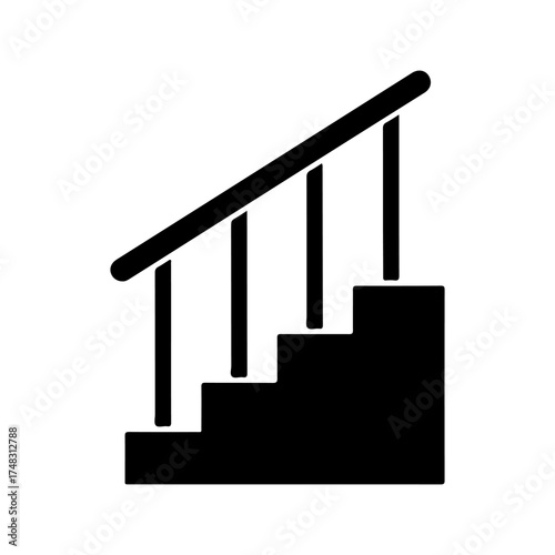 Minimalist Black Staircase Icon with Handrail on White Background