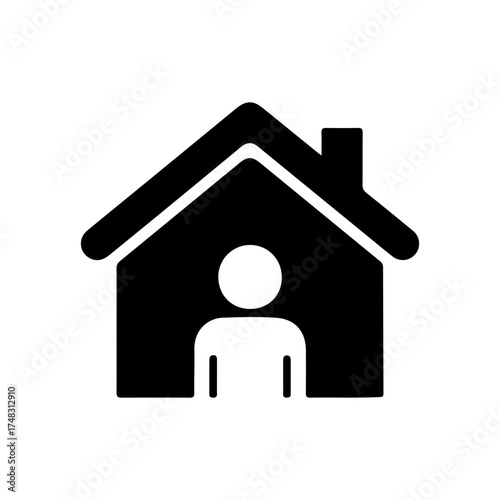 Minimalist Black House and Person Icon with Rounded Details on White