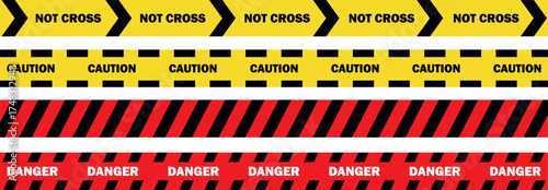 Caution warning barrier tape sign for web site road warning, Hazardous warning tape sets must be careful for construction and crime. Not cross area tape. Warning zone, Police tape. Caution tape vector