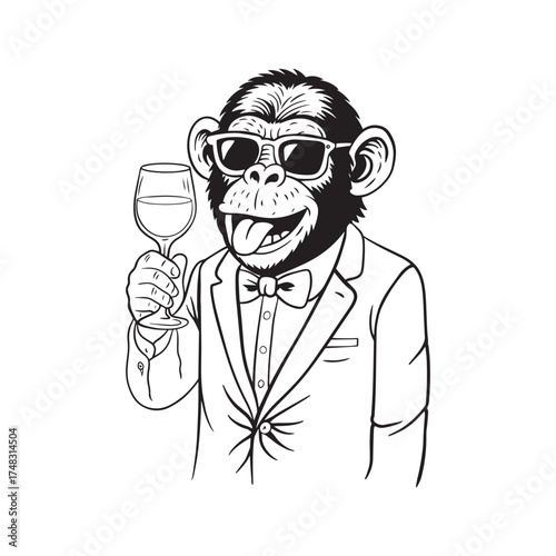 Monkey chimpanzees ape holding wine