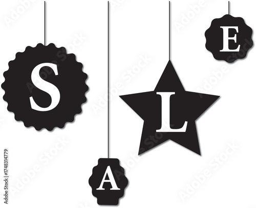  black hanging sale tags with up to 50 percent off offer