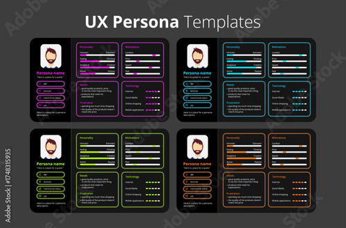 UX persona templates, perfect for UX/UI designers, product managers, and researchers. Ideal for presentations, workshops, and usability projects.