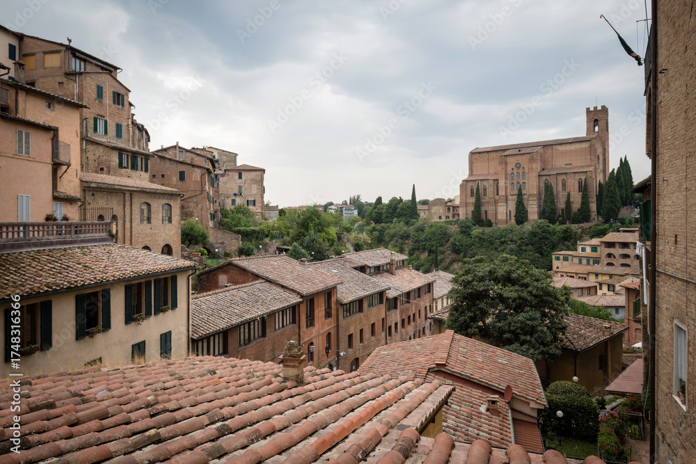 Obraz premium View from the old town Siena to the Basilica of San Domenico, also known as Basilica Cateriniana, Siena, Tuscany, Italy